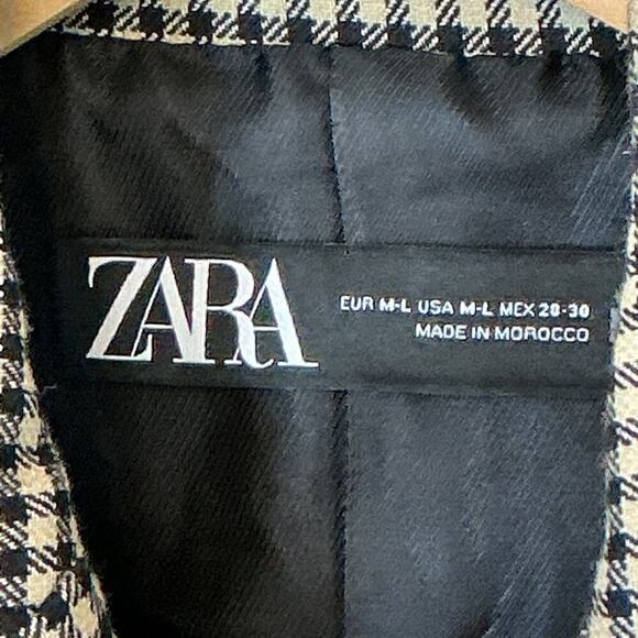 Zara Black Beige Houndstooth Gingham Boxy Cut Blazer Long Sleeve Women's Sz. M-L - Picture 7 of 12